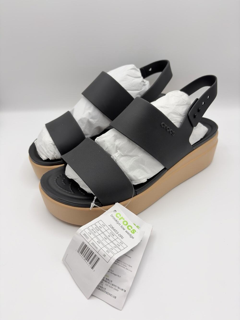 Crocs Brooklyn Cork Low Wedge Platform Sandal Women’s Sz US W 9 Black NWT